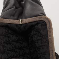 Pre Owned Dior Grey/Brown Pleated Leather Frame Clutch