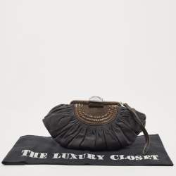 Pre Owned Dior Grey/Brown Pleated Leather Frame Clutch