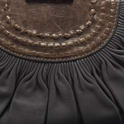 Pre Owned Dior Grey/Brown Pleated Leather Frame Clutch