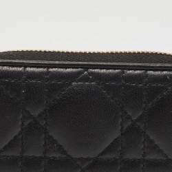 Pre Owned Dior Black Cannage Leather Compact Zip Around Wallet