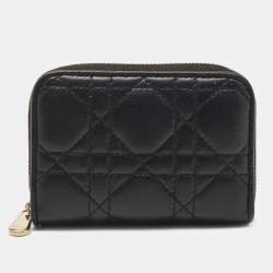 Pre Owned Dior Black Cannage Leather Compact Zip Around Wallet