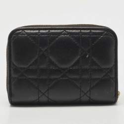 Pre Owned Dior Black Cannage Leather Compact Zip Around Wallet