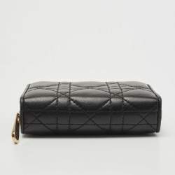 Pre Owned Dior Black Cannage Leather Compact Zip Around Wallet