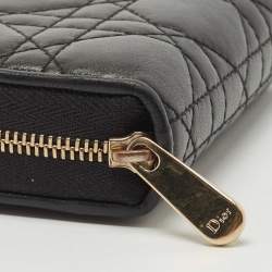 Pre Owned Dior Black Cannage Leather Compact Zip Around Wallet