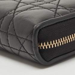 Pre Owned Dior Black Cannage Leather Compact Zip Around Wallet