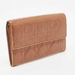 Pre Owned Dior Brown Cannage Leather Double Flap Continental Wallet