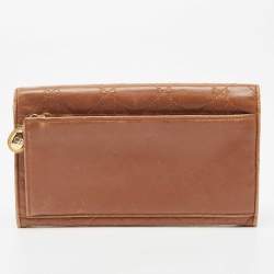 Pre Owned Dior Brown Cannage Leather Double Flap Continental Wallet