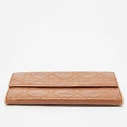 Pre Owned Dior Brown Cannage Leather Double Flap Continental Wallet