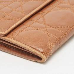 Pre Owned Dior Brown Cannage Leather Double Flap Continental Wallet