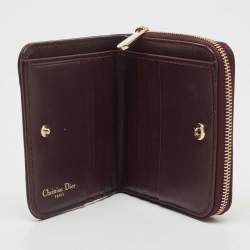 Dior Burgundy Leather Diorama Zip Compact Wallet