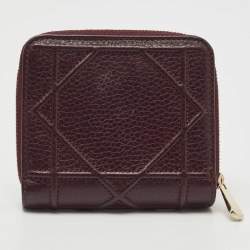 Dior Burgundy Leather Diorama Zip Compact Wallet