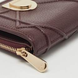 Dior Burgundy Leather Diorama Zip Compact Wallet