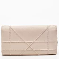 Pre Owned Dior Beige Leather Diorama Wallet on Chain