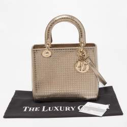 Pre Owned Dior Gold Micro Cannage Patent Leather Medium Lady Dior Tote