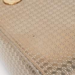 Pre Owned Dior Gold Micro Cannage Patent Leather Medium Lady Dior Tote