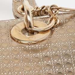 Pre Owned Dior Gold Micro Cannage Patent Leather Medium Lady Dior Tote