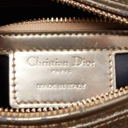 Pre Owned Dior Gold Micro Cannage Patent Leather Medium Lady Dior Tote