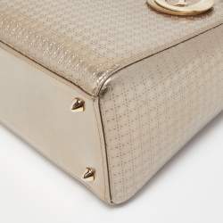 Pre Owned Dior Gold Micro Cannage Patent Leather Medium Lady Dior Tote