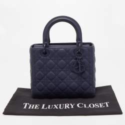 Pre Owned Dior Navy Blue Ultramatte Cannage Leather Medium Lady Dior Tote