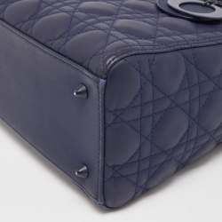Pre Owned Dior Navy Blue Ultramatte Cannage Leather Medium Lady Dior Tote