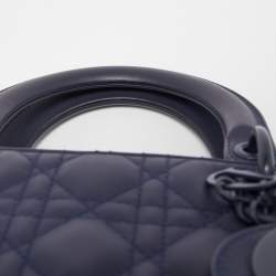 Pre Owned Dior Navy Blue Ultramatte Cannage Leather Medium Lady Dior Tote