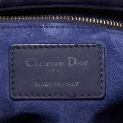 Pre Owned Dior Navy Blue Ultramatte Cannage Leather Medium Lady Dior Tote