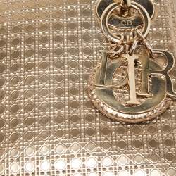 Pre Owned Dior Gold Microcannage Patent Leather Mini Lady Dior Tote