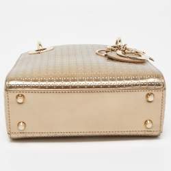 Pre Owned Dior Gold Microcannage Patent Leather Mini Lady Dior Tote
