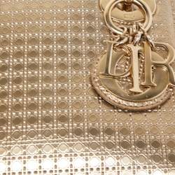 Pre Owned Dior Gold Microcannage Patent Leather Mini Lady Dior Tote
