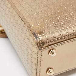 Pre Owned Dior Gold Microcannage Patent Leather Mini Lady Dior Tote