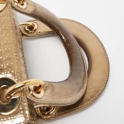 Pre Owned Dior Gold Microcannage Patent Leather Mini Lady Dior Tote