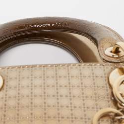 Pre Owned Dior Gold Microcannage Patent Leather Mini Lady Dior Tote