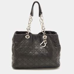 Pre Owned Dior Black Cannage Leather Large Soft lady Dior Tote