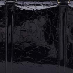 Pre Owned Dior Black Oblique Monogram Patent Leather Boston Bag