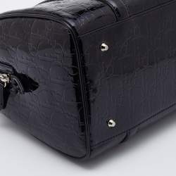 Pre Owned Dior Black Oblique Monogram Patent Leather Boston Bag