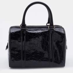Pre Owned Dior Black Oblique Monogram Patent Leather Boston Bag