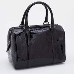 Pre Owned Dior Black Oblique Monogram Patent Leather Boston Bag