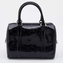 Pre Owned Dior Black Oblique Monogram Patent Leather Boston Bag