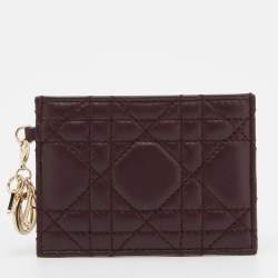 Pre Owned Dior Burgundy Cannage Leather Lady Dior Card Holder