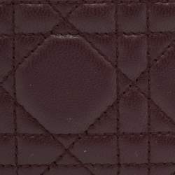 Pre Owned Dior Burgundy Cannage Leather Lady Dior Card Holder