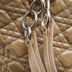 Pre Owned Dior Beige Cannage Patent Leather Small Soft Lady Dior Tote