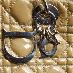 Pre Owned Dior Beige Cannage Patent Leather Small Soft Lady Dior Tote