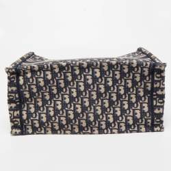 Dior Navy Blue Oblique Embroidered Canvas Medium Book Tote