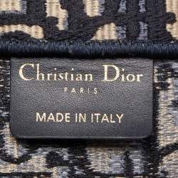 Dior Navy Blue Oblique Embroidered Canvas Medium Book Tote