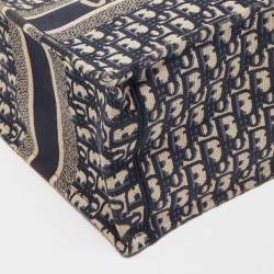 Dior Navy Blue Oblique Embroidered Canvas Medium Book Tote