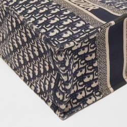 Dior Navy Blue Oblique Embroidered Canvas Medium Book Tote