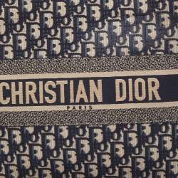 Dior Navy Blue Oblique Embroidered Canvas Medium Book Tote