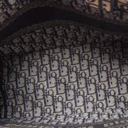 Dior Navy Blue Oblique Embroidered Canvas Medium Book Tote