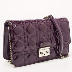 Pre Owned Dior Purple Cannage Patent Leather Miss Dior Promenade Chain Bag
