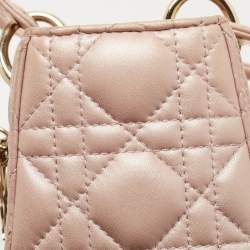 Dior Metallic Pink Cannage Leather Medium Lady Dior Tote